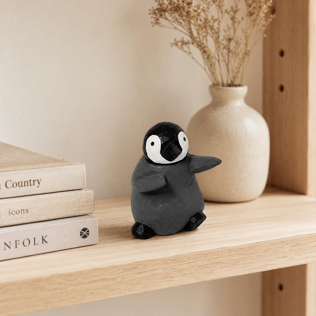 Whimsical Wooden Penguin Figurine Hand Carved Animal Decor Nursery Ornament Unique Baby Shower Gift