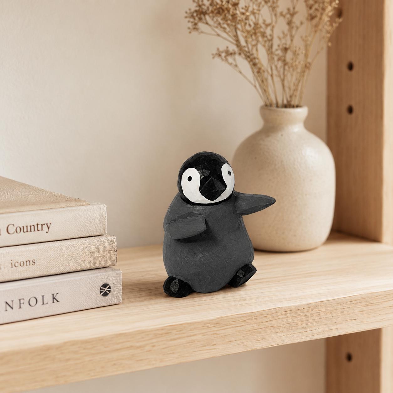 Whimsical Wooden Penguin Figurine Hand Carved Animal Decor Nursery Ornament Unique Baby Shower Gift