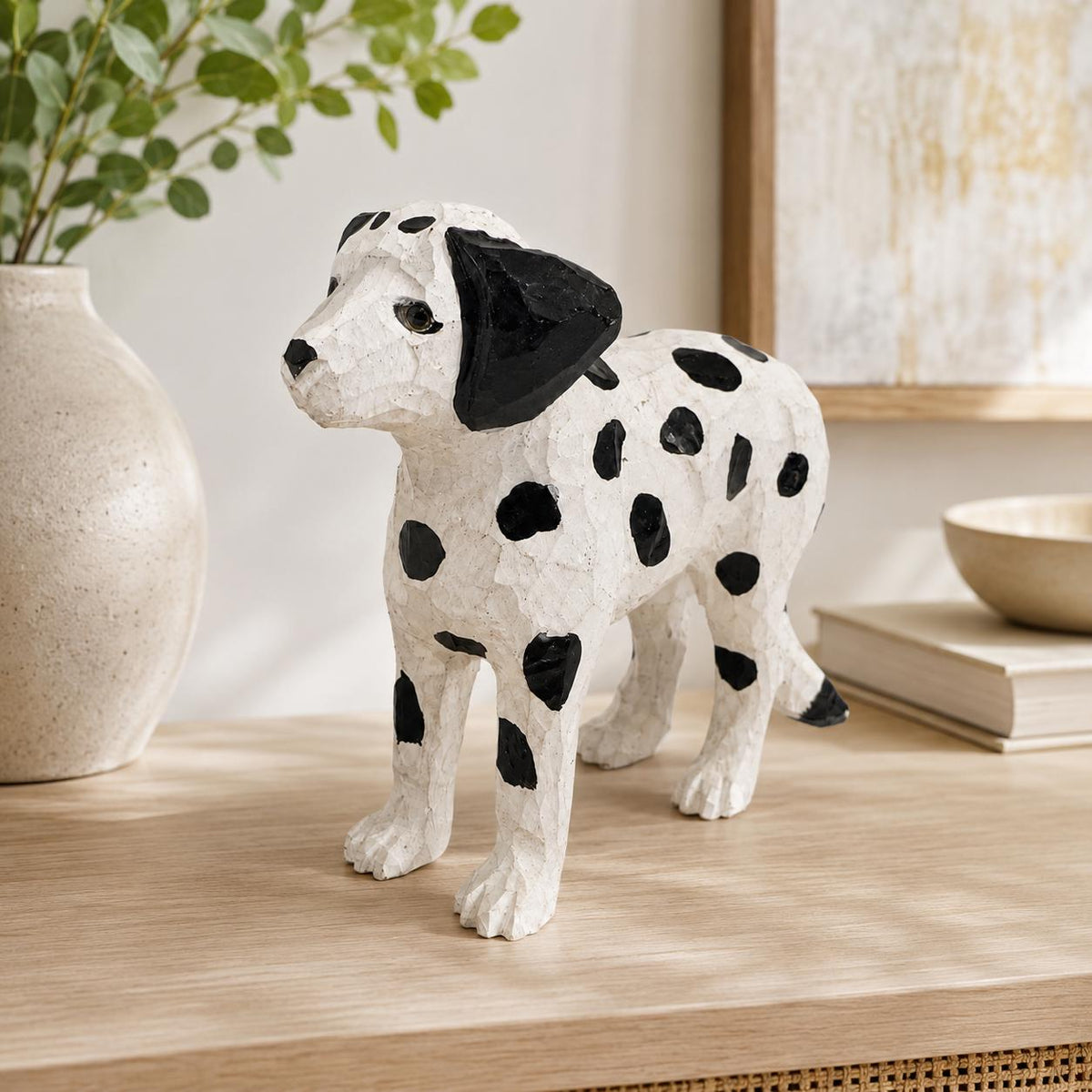 Hand-Carved Wooden Dalmatian Figurine | Spotted Puppy Sculpture | Whimsical Dog Desk Decor | Unique Pet Lover Gift