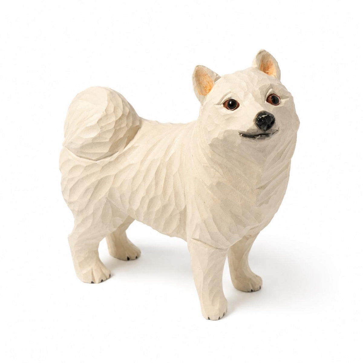 Handcarved White Spitz Dog Figurine Wooden Puppy Statue Rustic Shelf Decor Pet Memorial Gift Carved Samoyed Sculpture Dog Lover Present