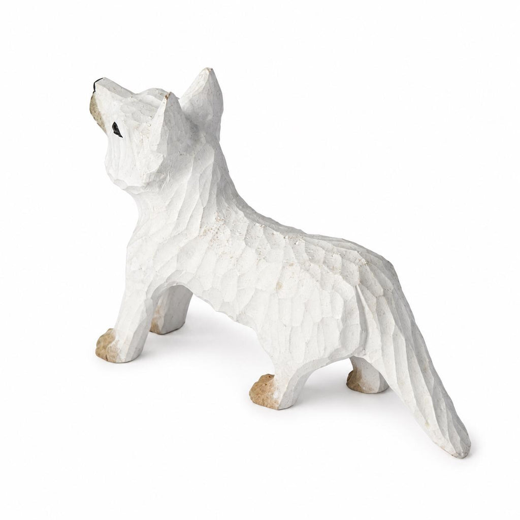 Whimsical White Arctic Fox Hand Carved Wood Figurine Woodland Animal Nursery Decor Rustic Desk Accessory Unique Gift for Nature Lover