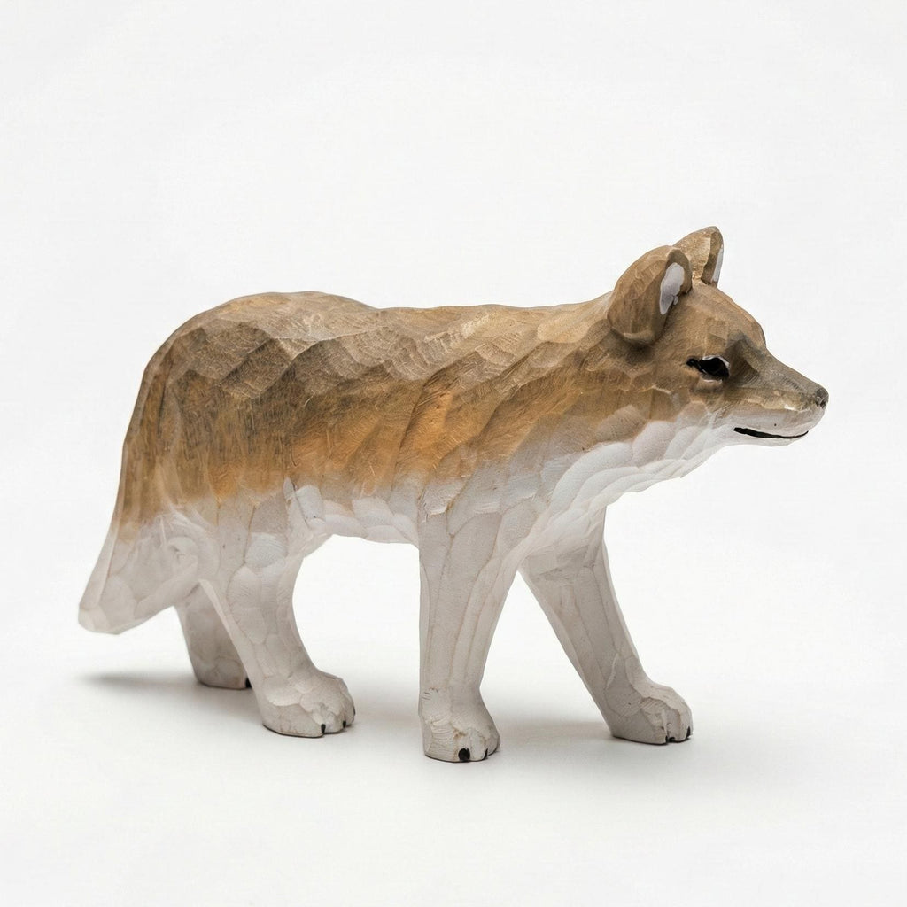 Hand Carved Wooden Coyote Figurine, Rustic Woodland Animal Decor, Whittled Wolf Statue, Desk Pet, Nature Lover Gift