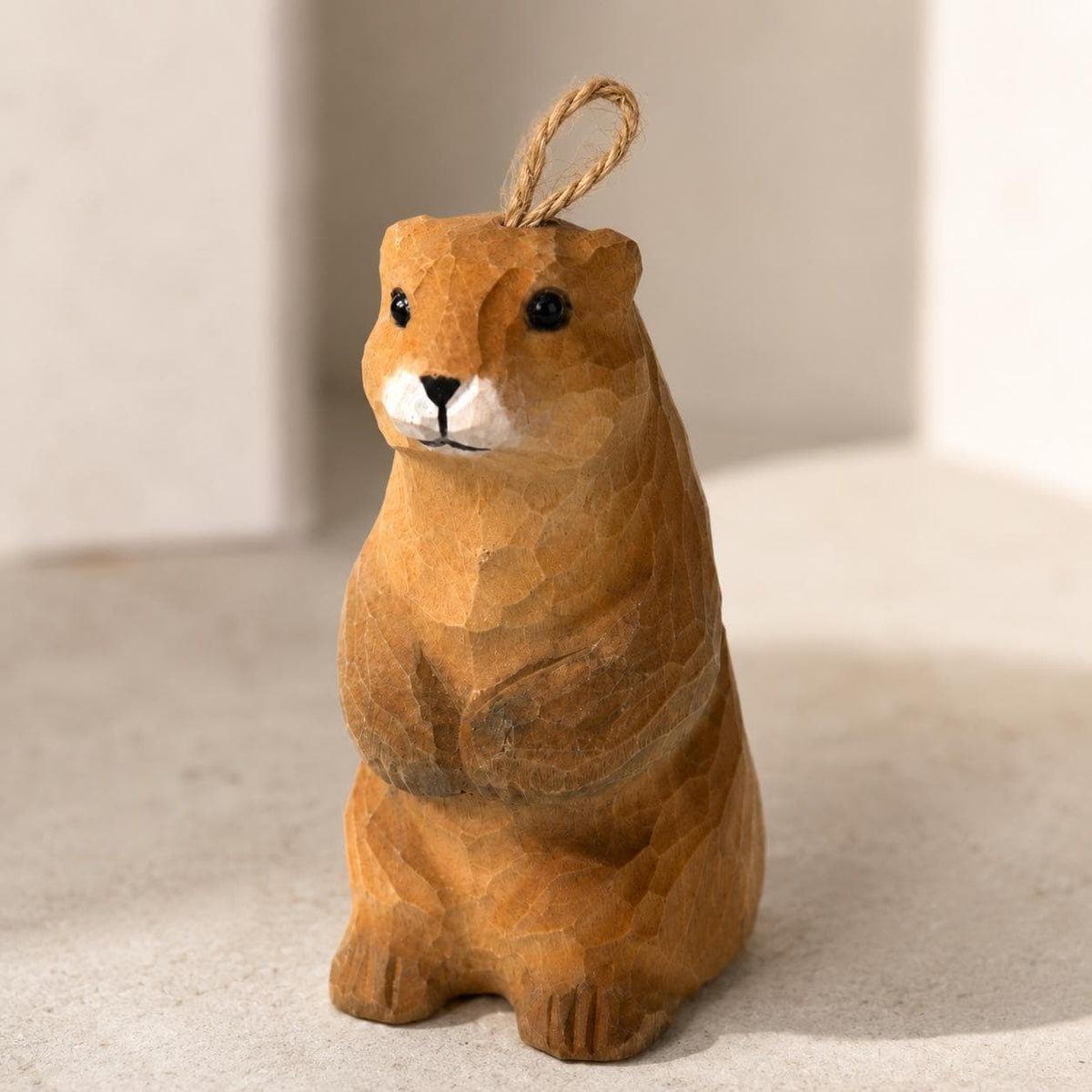 Whimsical Wooden Groundhog Ornament Hand Carved Forest Animal Decor Cute Prairie Dog Figurine Nature Lover Gift