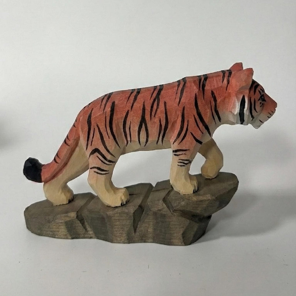 Hand Carved Wooden Tiger Figurine, Rustic Jungle Decor