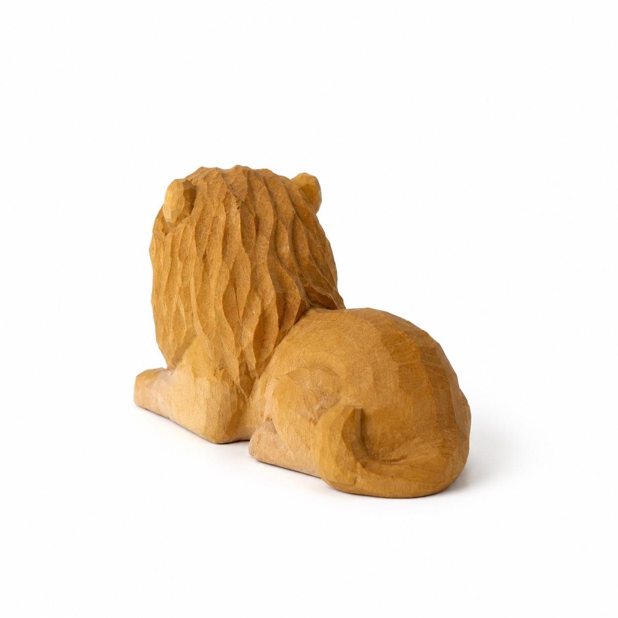 Gentle Wooden Lion Carving, Handmade Safari Animal Figurine, Geometric Wood Art, Unique Nursery Decor, Thoughtful Gift for Lion Lover
