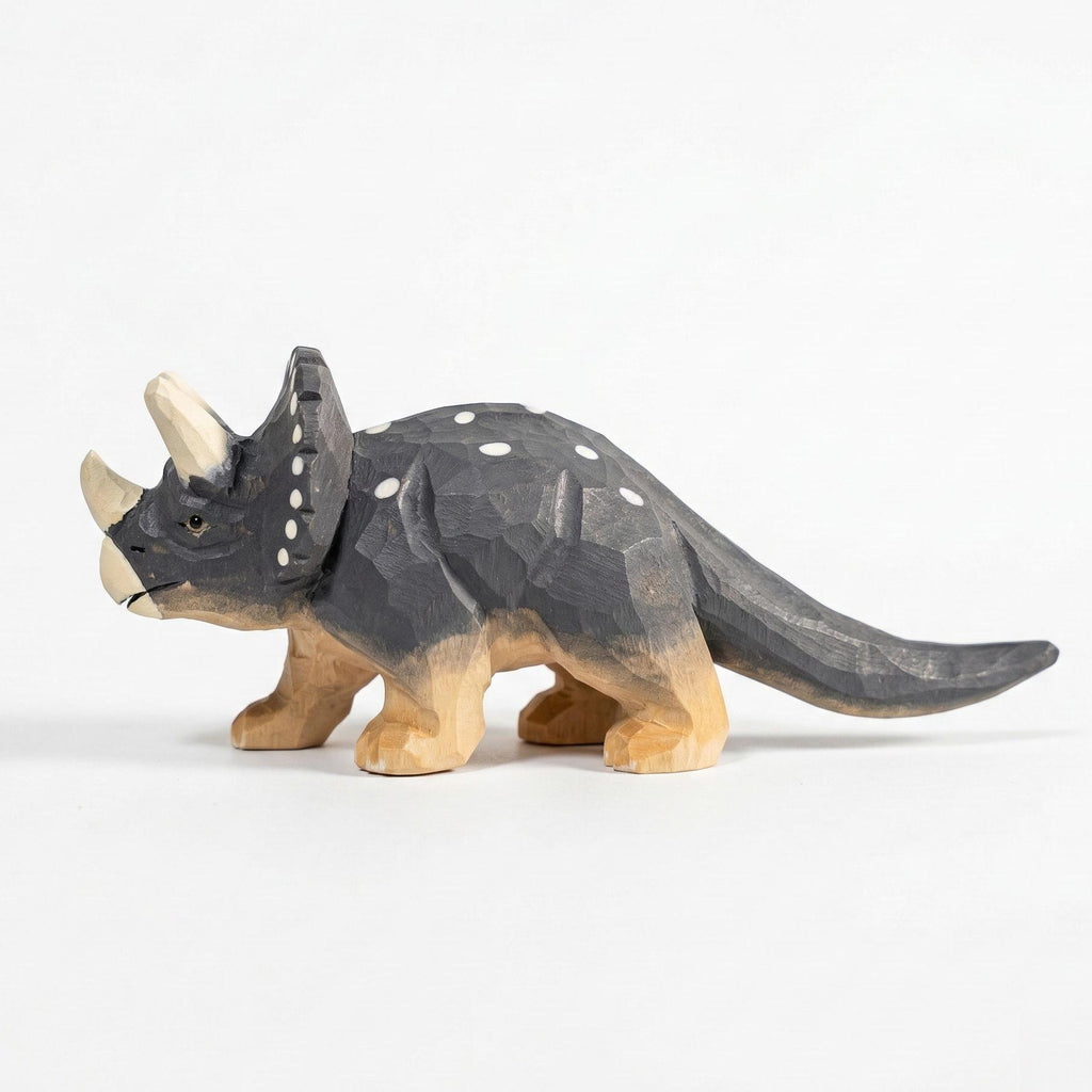 Hand Carved Wooden Triceratops Figurine, Rustic Nursery Art, Woodland Dinosaur Decor