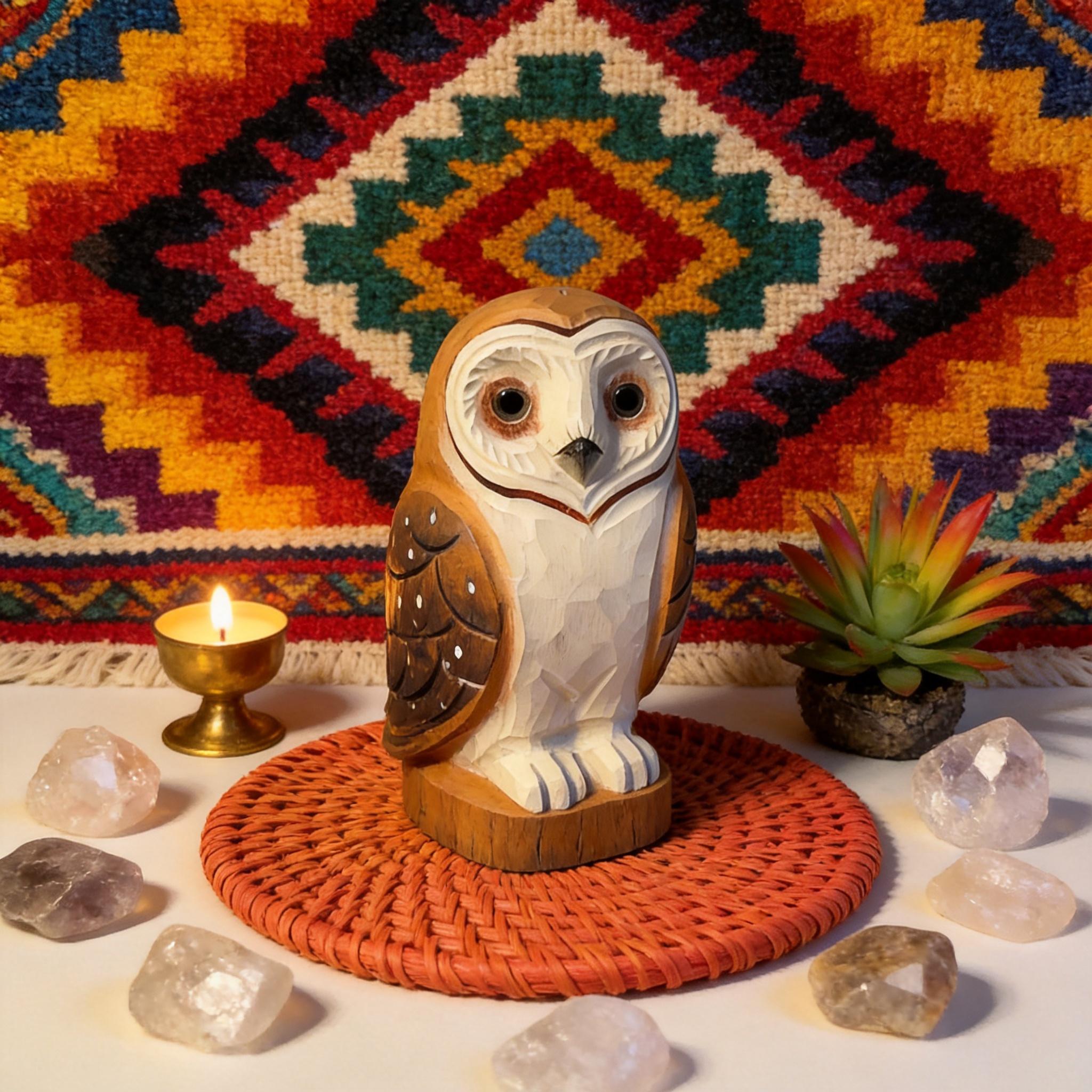 Rustic Wooden Barn Owl Hand Carved Bird Figurine Woodland Decor Unique Owl Lover Gift Hand Painted Wood Animal Statue