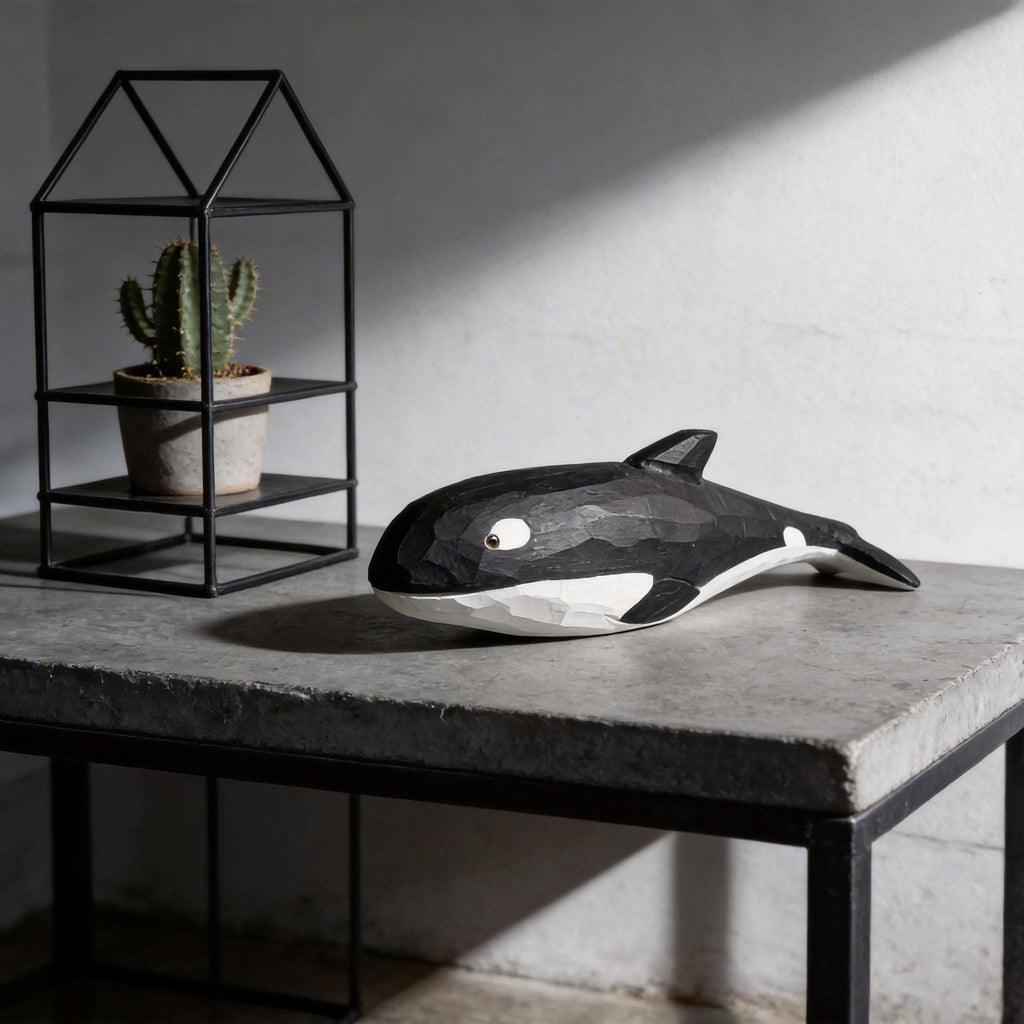 Hand-Carved Wooden Orca Figurine | Rustic Killer Whale Sculpture | Coastal Nursery Art | Nautical Decor | Unique Gift for Ocean Lover