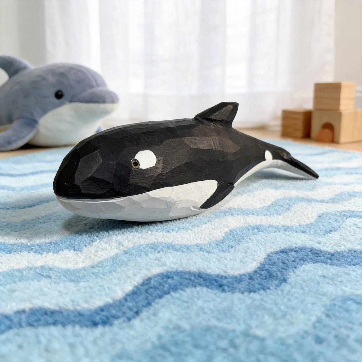 Hand-Carved Wooden Orca Figurine | Rustic Killer Whale Sculpture | Coastal Nursery Art | Nautical Decor | Unique Gift for Ocean Lover