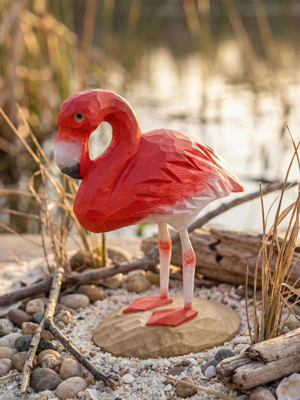 Wooden Flamingo Statue, Tropical Beach House Decor,  Gift for Bird Watchers, Rainforest Themed Decor