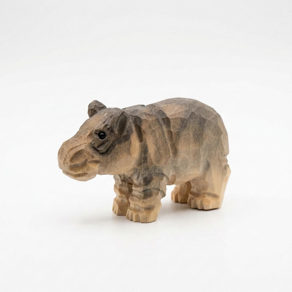 Hand Carved Wooden Hippo Sculpture | Rustic Safari Nursery Decor