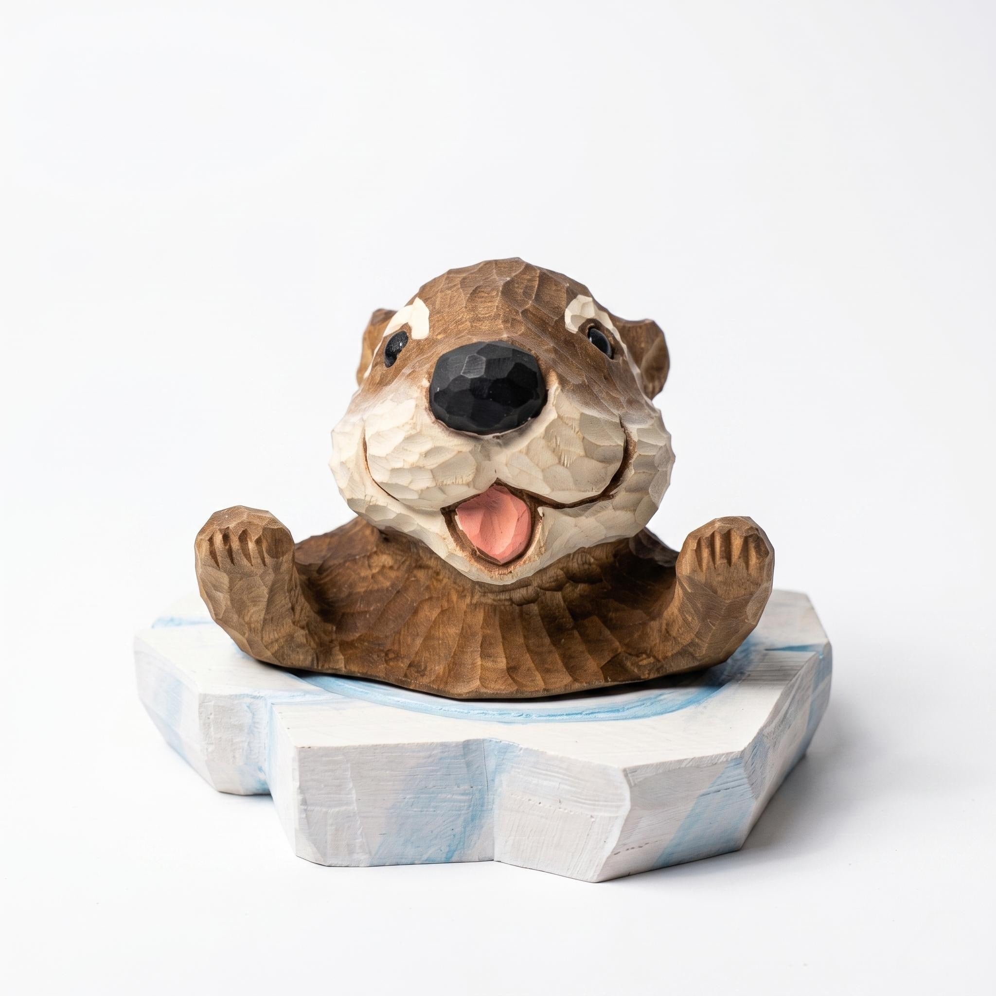 Joyful Wooden Sea Otter Hand Carved Animal Sculpture Coastal Desk Decor Cute Woodland Nursery Art Unique Gift for Animal Lovers
