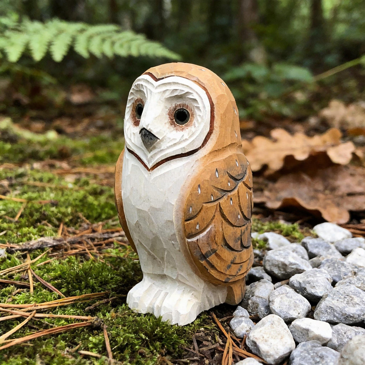Rustic Wooden Barn Owl Hand Carved Bird Figurine Woodland Decor Unique Owl Lover Gift Hand Painted Wood Animal Statue