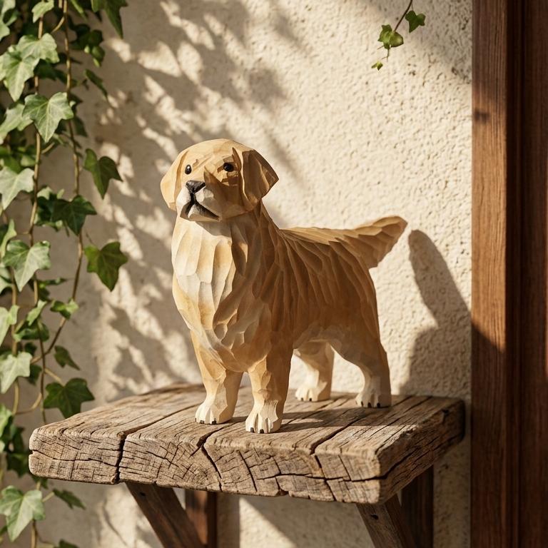 Hand Carved Wooden Golden Retriever Figurine, Rustic Dog Sculpture, Pet Memorial Keepsake