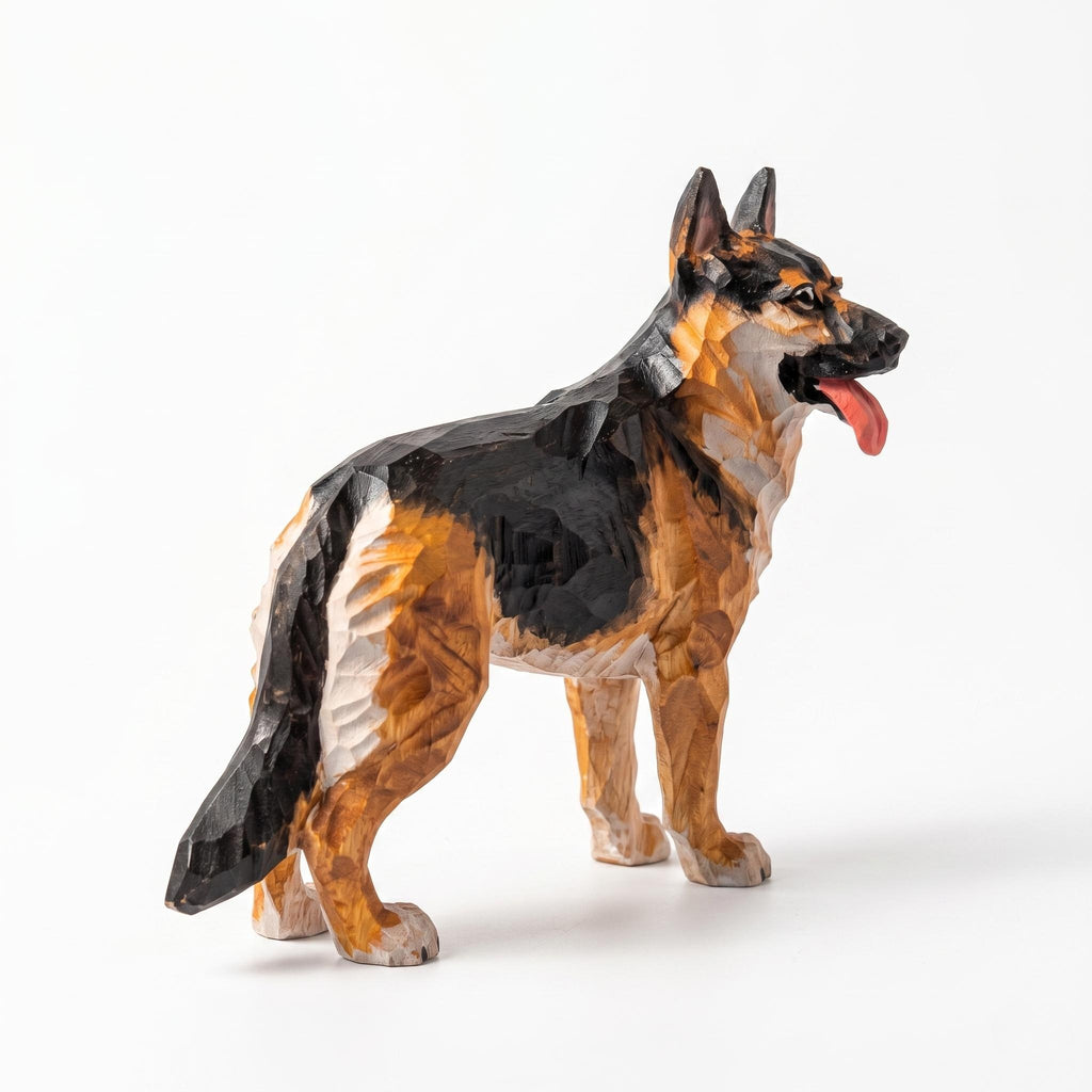 Loyal Hand Carved Wooden German Shepherd Figurine, Rustic Dog Sculpture Pet Memorial Art, Unique Gift for Dog Lover