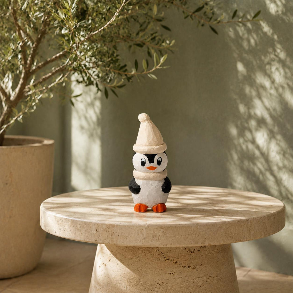 Cozy Hand Carved Wood Penguin Figurine Rustic Winter Animal Decor Wooden Woodland Art Cute Christmas Nursery Gift for Kids
