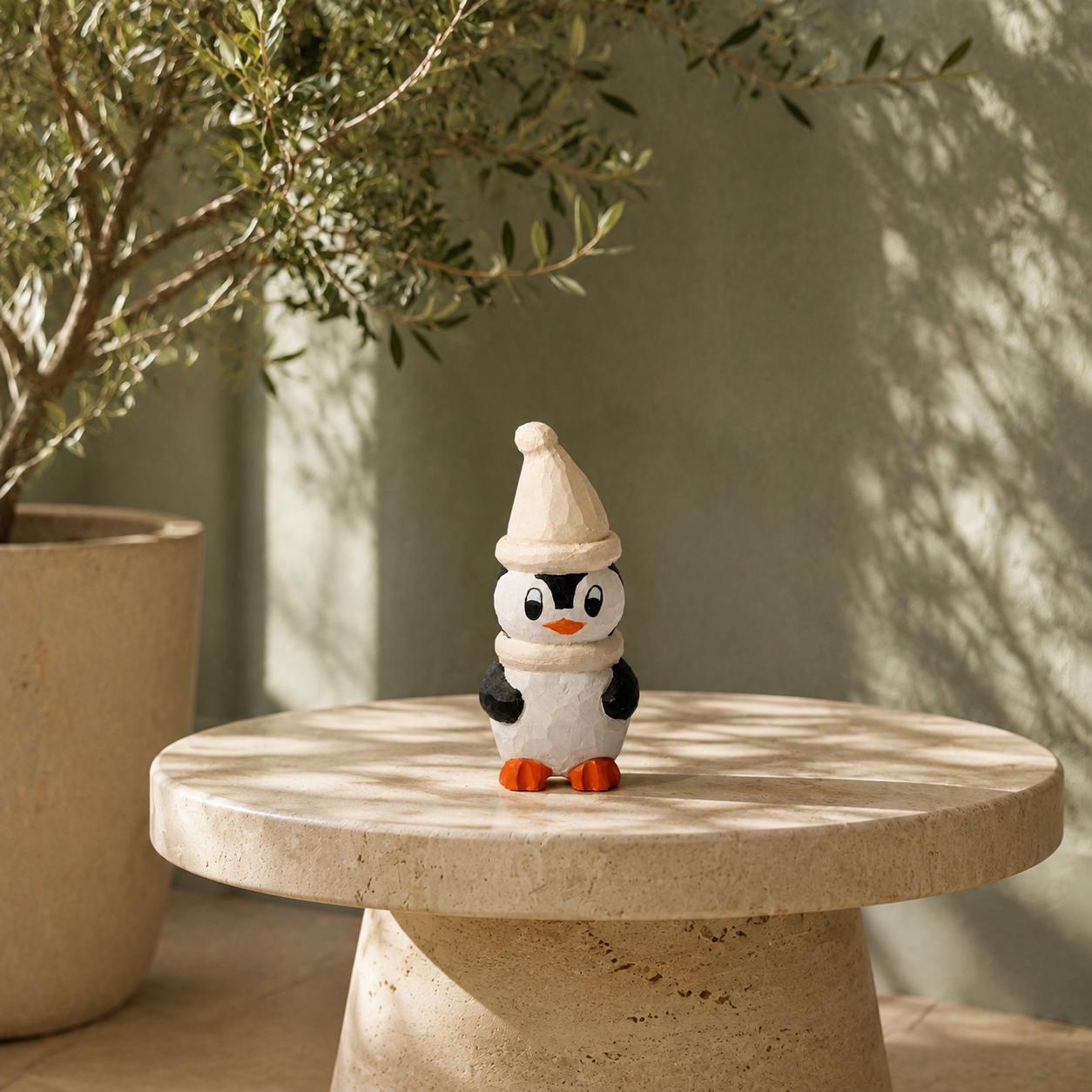 Cozy Hand Carved Wood Penguin Figurine Rustic Winter Animal Decor Wooden Woodland Art Cute Christmas Nursery Gift for Kids
