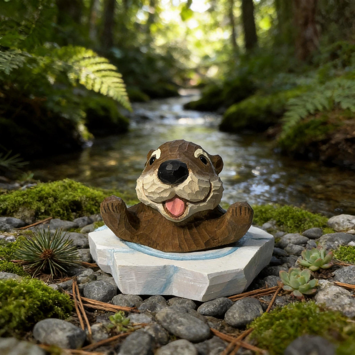 Joyful Wooden Sea Otter Hand Carved Animal Sculpture Coastal Desk Decor Cute Woodland Nursery Art Unique Gift for Animal Lovers