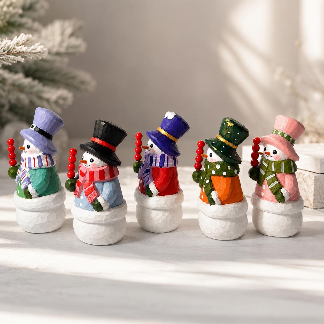 Whimsical Wooden Snowman Figurine | Hand Carved Winter Decor | Rustic Christmas Ornament | Tanghulu Snowman | Cozy Holiday Gift for Her