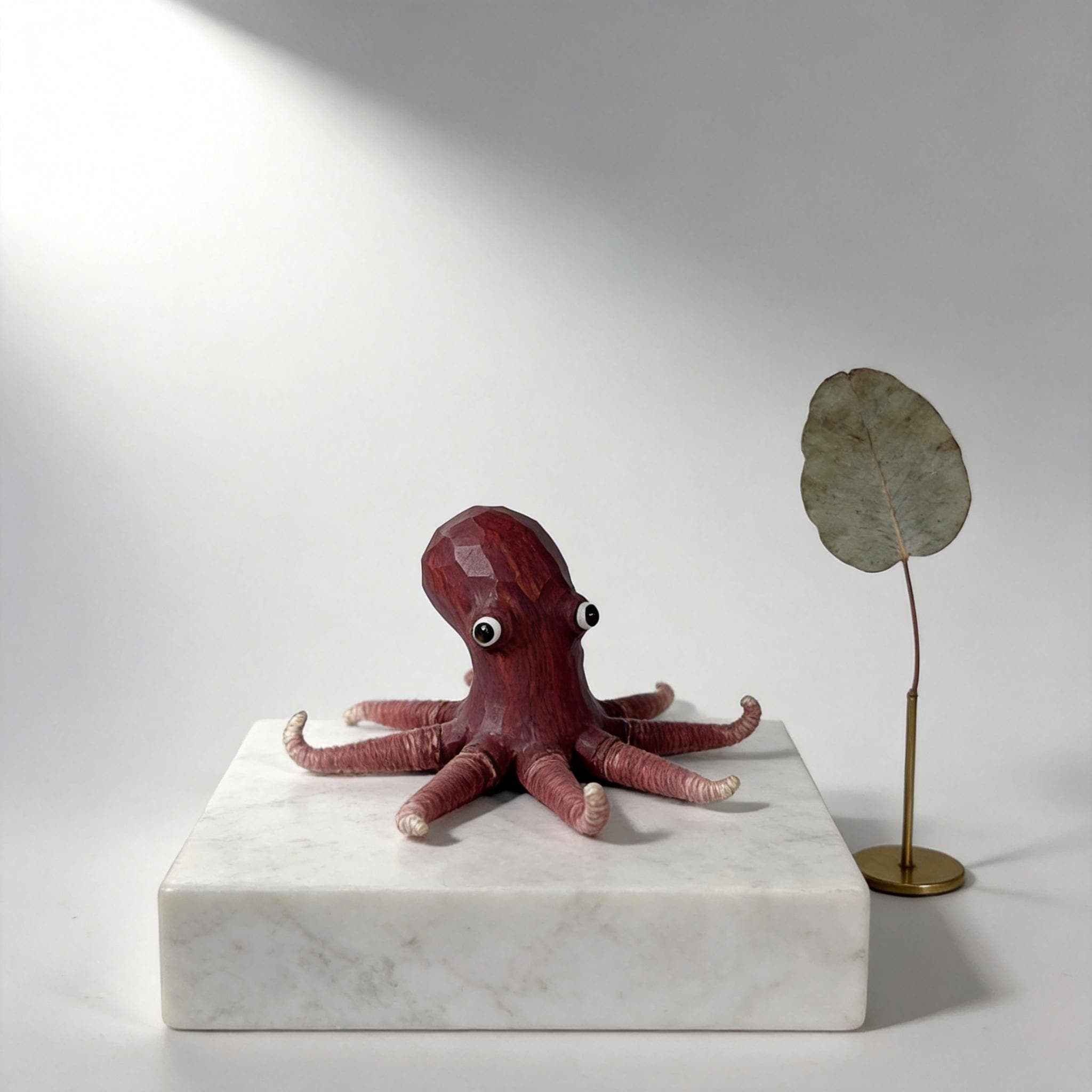 Whimsical Carved Wooden Octopus Figurine, Coastal Yarn Tentacle Sea Creature Decor, Quirky Nautical Desk Accessory, Ocean Lover Gift Idea