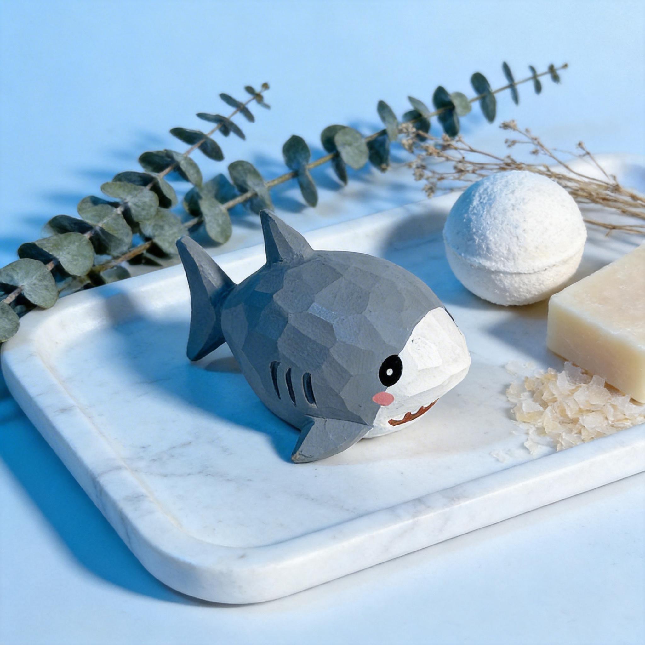 Whimsical Hand Carved Wooden Shark Figurine Cute Nautical Decor Coastal Nursery Art Handmade Wooden Animal Ocean Lover Gift