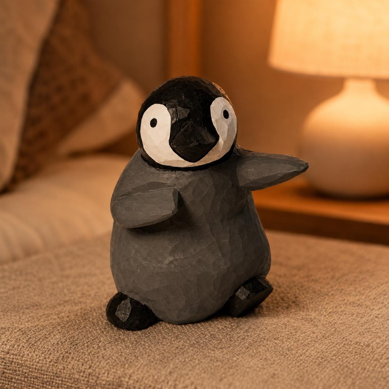 Whimsical Wooden Penguin Figurine Hand Carved Animal Decor Nursery Ornament Unique Baby Shower Gift