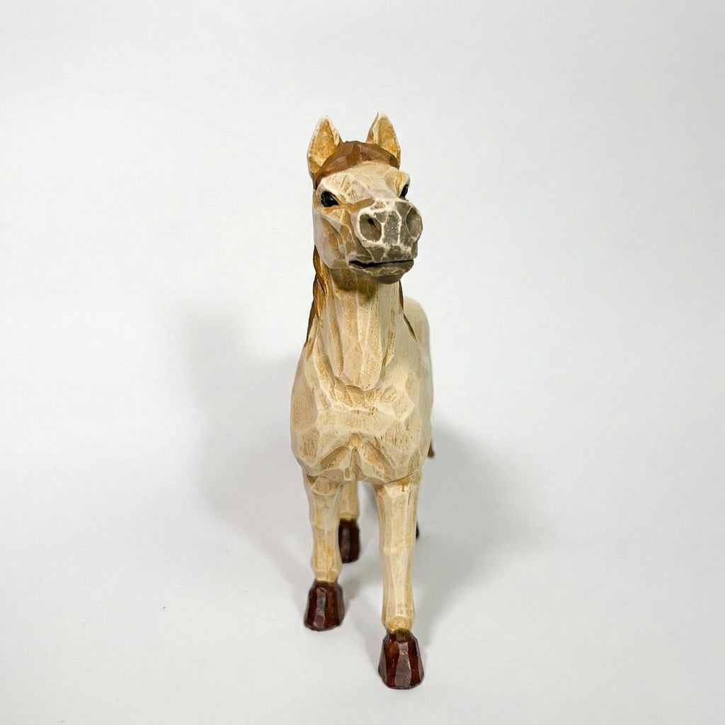 Whimsical Hand-Carved Wooden Horse Figurine, Rustic Equine Statue, Geometric Animal Art, Farmhouse Decor, Horse Lover Gift Idea