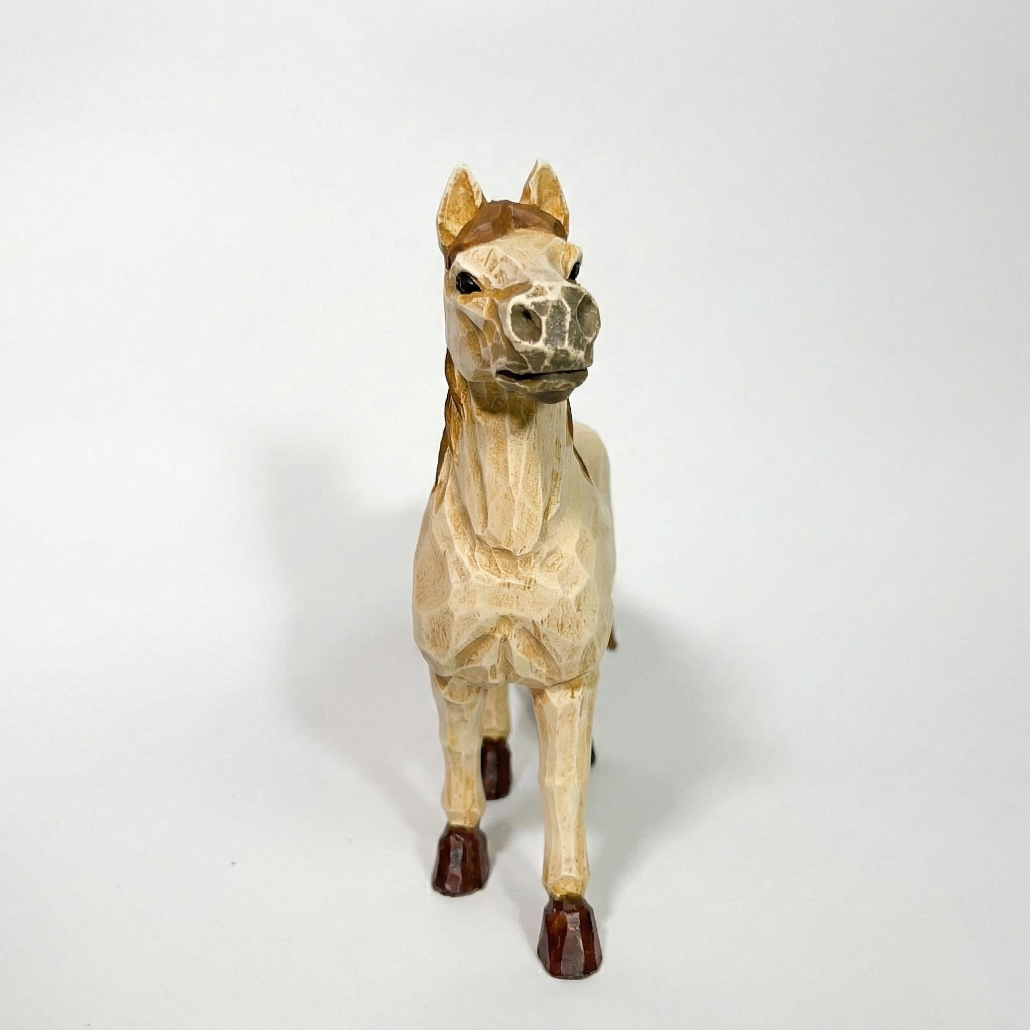 Whimsical Hand-Carved Wooden Horse Figurine, Rustic Equine Statue, Geometric Animal Art, Farmhouse Decor, Horse Lover Gift Idea