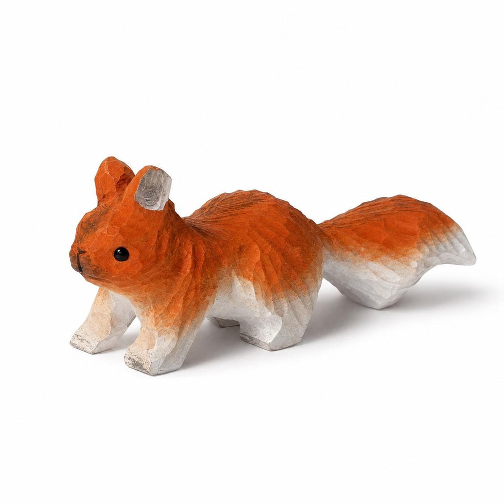 Playful Red Squirrel Wood Carving Rustic Forest Animal Figurine Handcrafted Nature Lover Decor Unique Woodland Gift for Kids