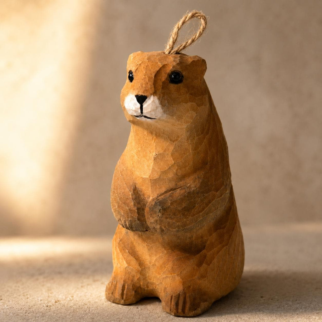 Whimsical Wooden Groundhog Ornament Hand Carved Forest Animal Decor Cute Prairie Dog Figurine Nature Lover Gift