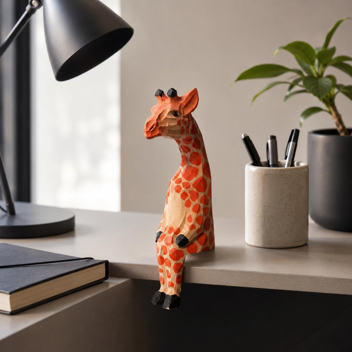 Whimsical Sitting Giraffe Wooden Shelf Sitter Handmade Safari Animal Decor Nursery Art Unique Gift for Animal Lovers