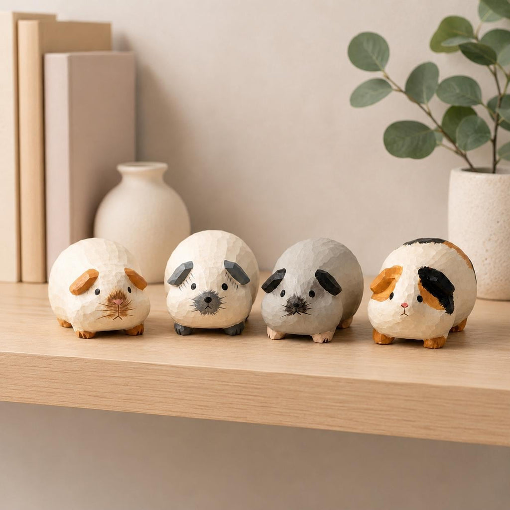 Adorable Wooden Guinea Pig Carving Handmade Cavy Figurine Rustic Wood Art Pet Memorial Decor Gift for Animal Lover