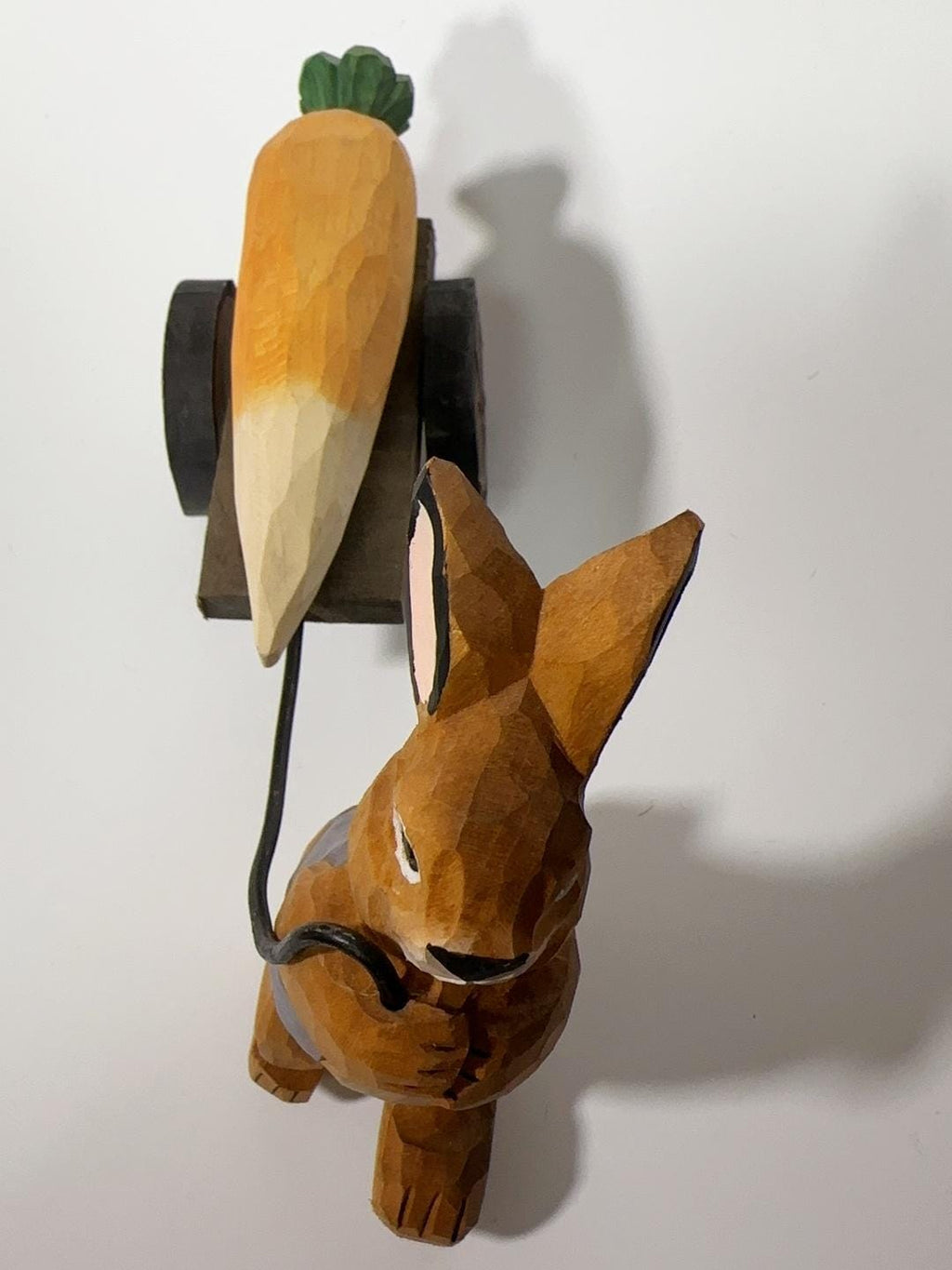 Handmade Wooden Rabbit Figurine, Bunny Pulling Wagon, Easter Decor, Gardener Gift, Spring Animal Art