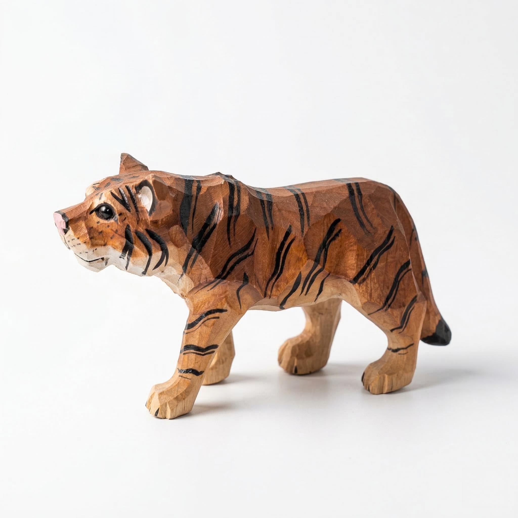 Hand Carved Wooden Tiger Figurine, Rustic Animal Sculpture, Safari Nursery Decor, Wood Art Statue, Personalized Lunar New Year Gift Idea