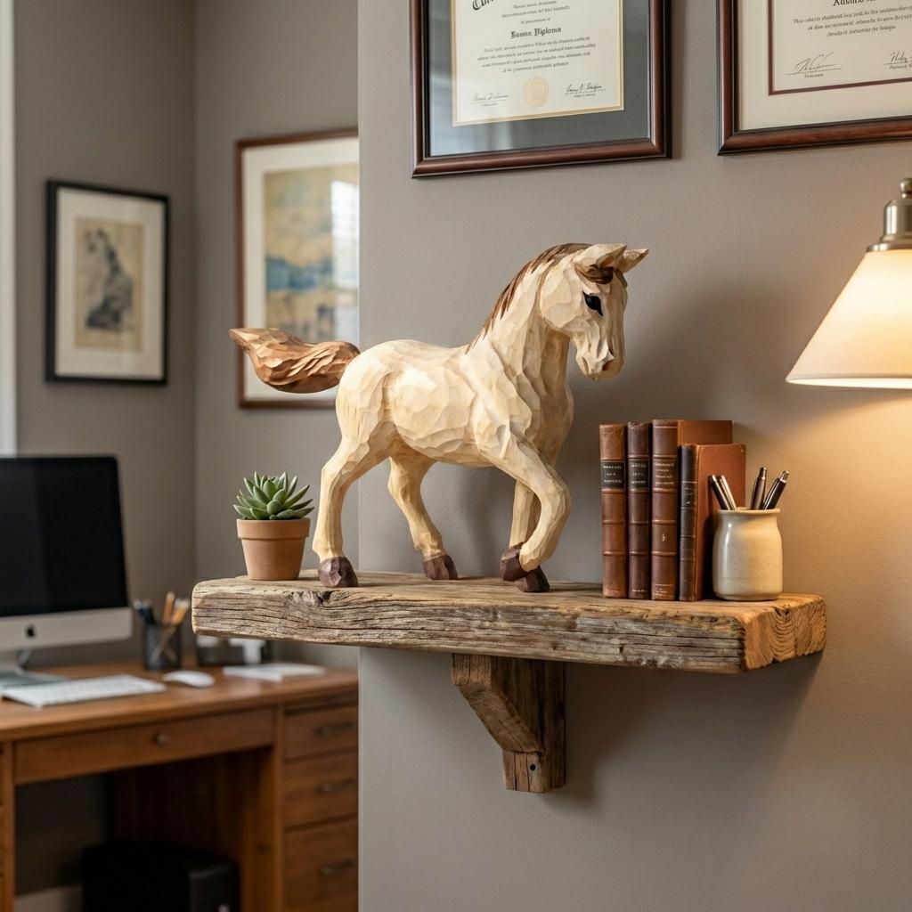Whimsical Hand Carved Wooden Horse Figurine Rustic Pony Sculpture Farmhouse Shelf Decor Artisan Animal Art Unique Equestrian Gift