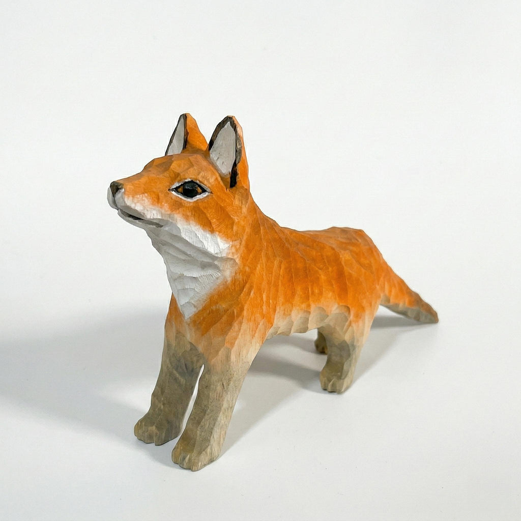 Whimsical Hand-Carved Wooden Red Fox Figurine, Rustic Forest Animal Sculpture, Woodland Nursery Decor, Wood Fox  Gift for Nature Lovers
