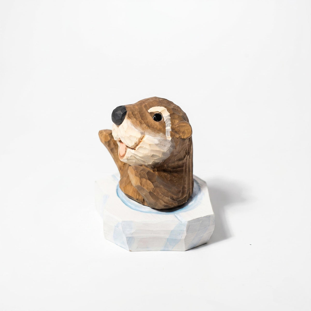Joyful Wooden Sea Otter Hand Carved Animal Sculpture Coastal Desk Decor Cute Woodland Nursery Art Unique Gift for Animal Lovers