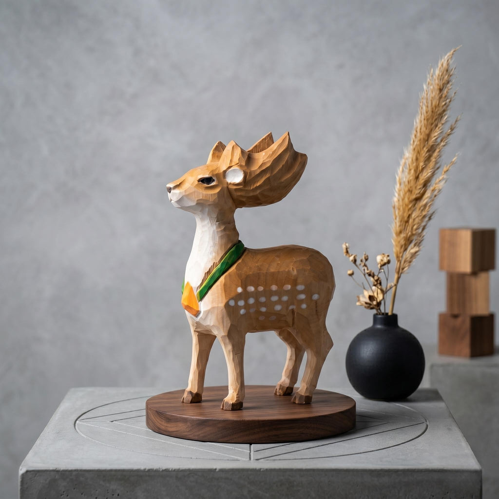 Whimsical Wooden Deer Figurine | Hand Carved Fawn Sculpture | Woodland Nursery Decor | Rustic Shelf Art | Unique Gift for Animal Lovers