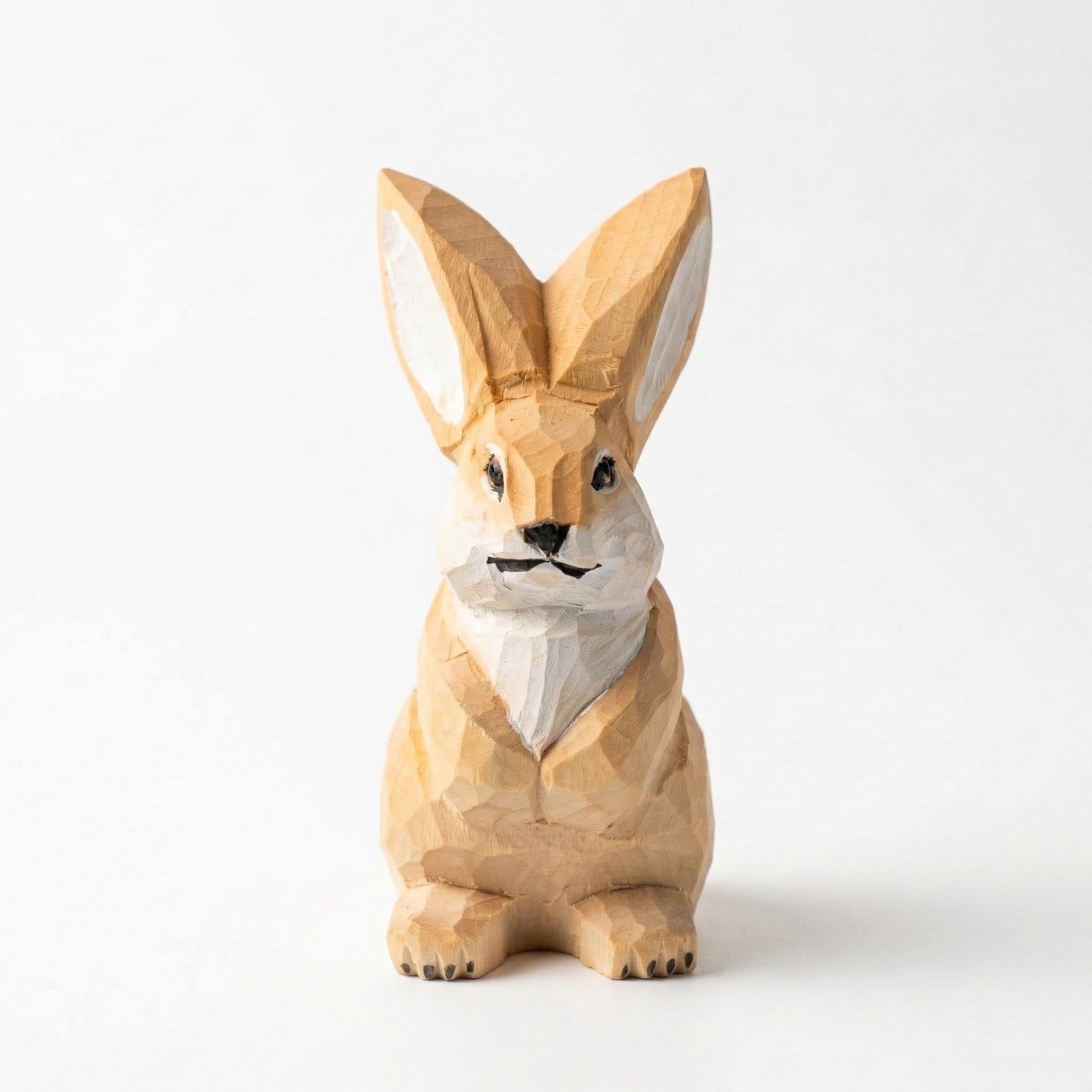 Hand Carved Wooden Bunny Figurine, Geometric Woodland Animal Statue, Minimalist Decor