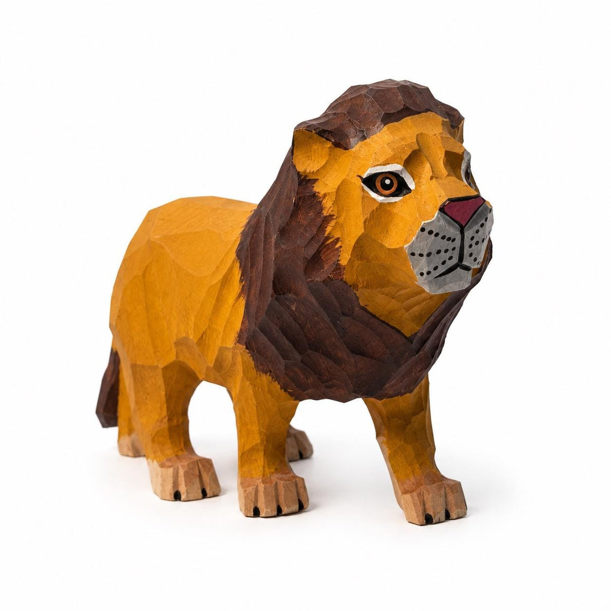 Hand-Carved Wooden Lion Figurine | Whimsical Wood Animal Sculpture | Geometric Desk Decor | Safari Lover Gift Idea