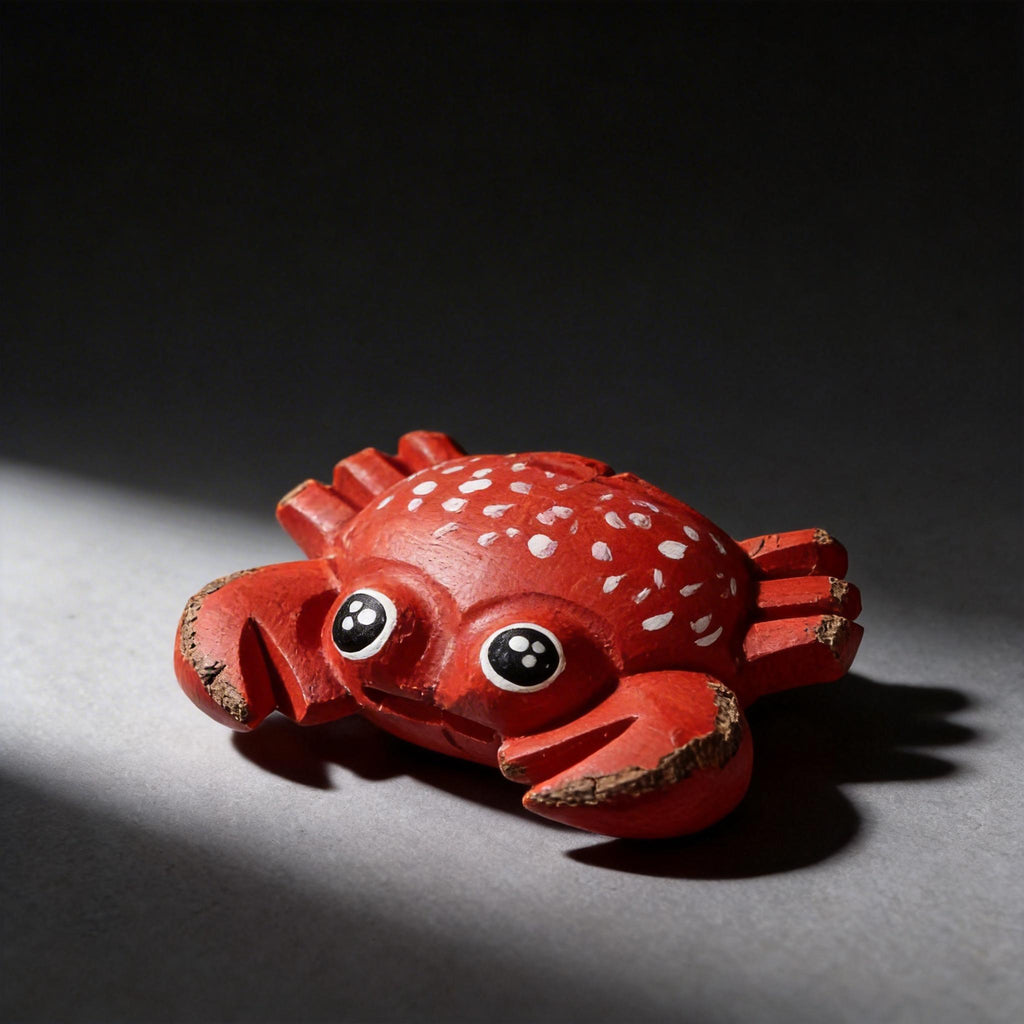 Cute Red Wooden Crab Figurine Hand Carved Coastal Decor Nautical Nursery Wood Animal Sculpture Beach Lover Gift Ocean Desk Pet
