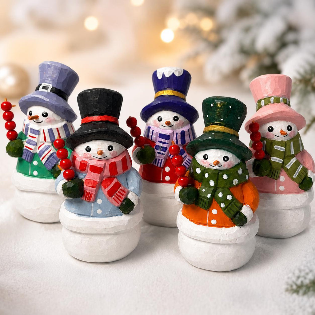 Whimsical Wooden Snowman Figurine | Hand Carved Winter Decor | Rustic Christmas Ornament | Tanghulu Snowman | Cozy Holiday Gift for Her