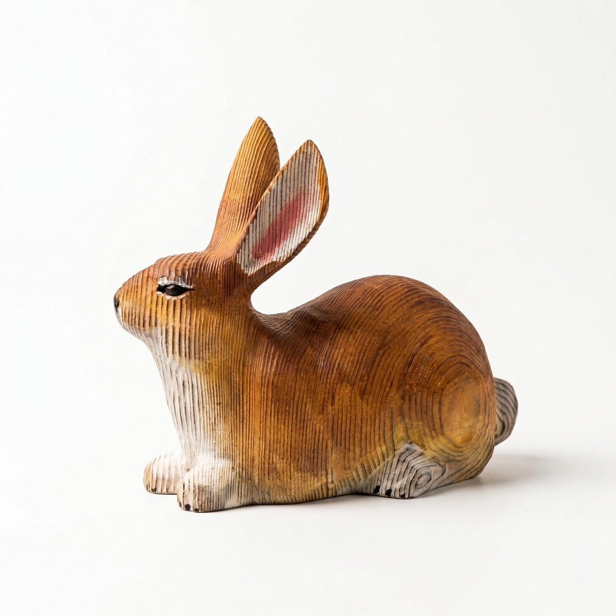Hand-Carved Wood Rabbit Figurine, Hand-Painted Woodland Bunny Sculpture, Rustic Nursery Decor