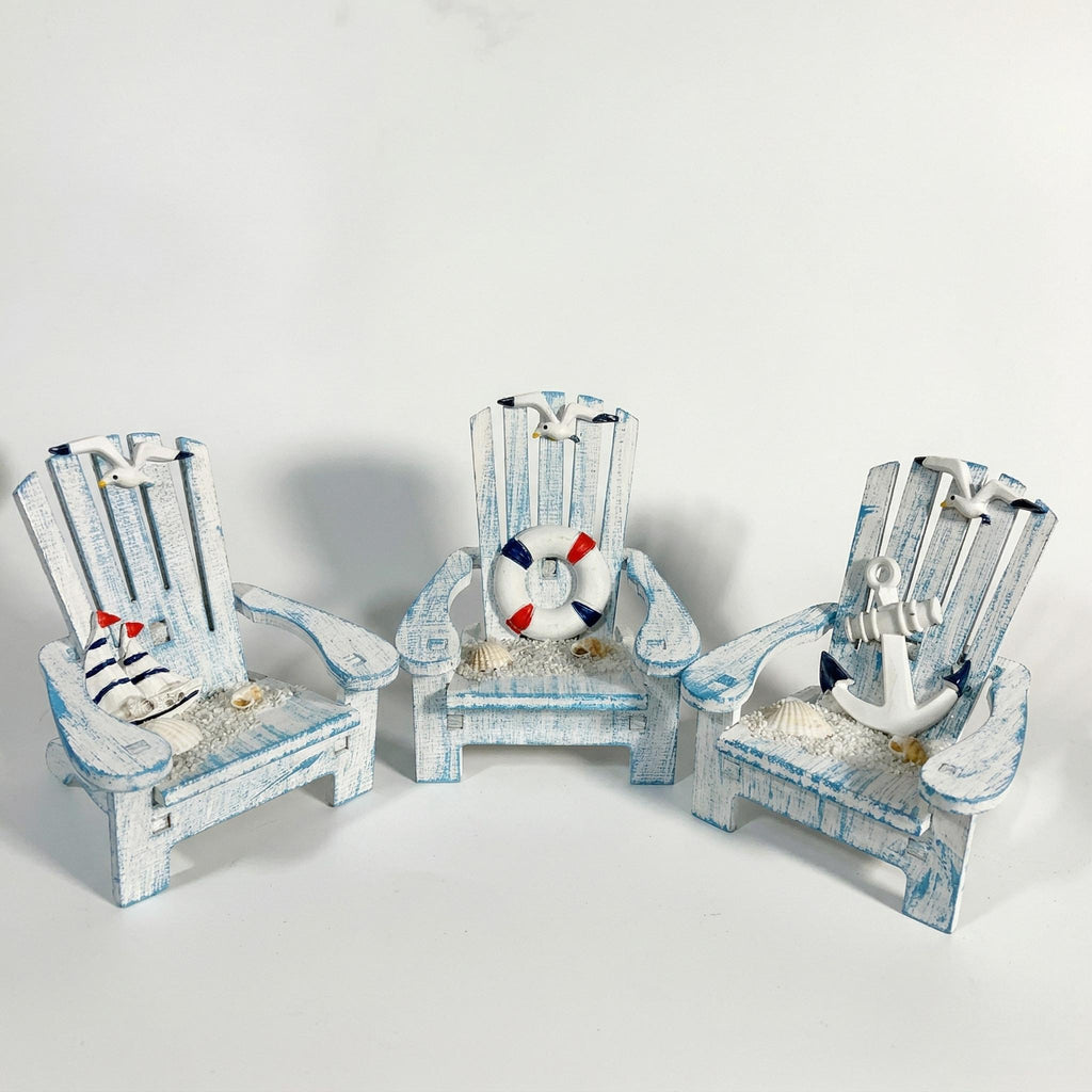 Coastal Blue Miniature Adirondack Chair Set of 3 Beach Theme Wooden Decor Nautical Shelf Sitter Summer Vacation Housewarming Gift