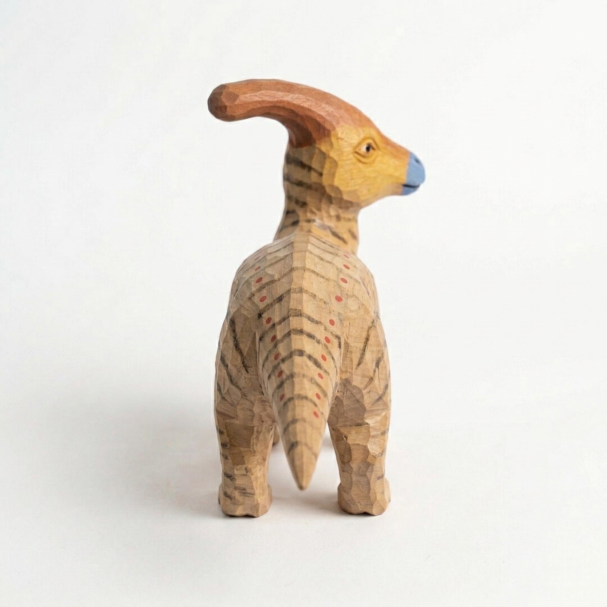 Hand-Carved Wooden Dinosaur Figurine, Parasaurolophus Wood Carving, Whimsical Nursery Decor, Rustic Animal Toy, Unique Gift for Dino Lover