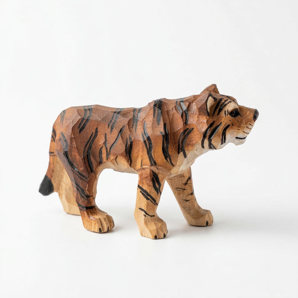 Hand Carved Wooden Tiger Figurine, Rustic Animal Sculpture, Safari Nursery Decor, Wood Art Statue, Personalized Lunar New Year Gift Idea