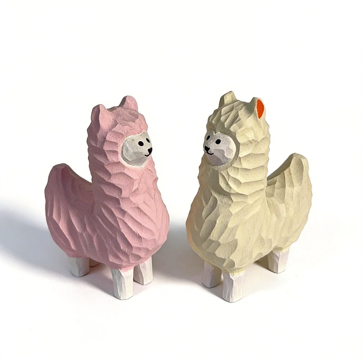Whimsical Wooden Alpaca Couple Hand Carved Llama Figurines Pastel Nursery Decor Unique Animal Lover Gift Desk Pet Wood Anniversary Present