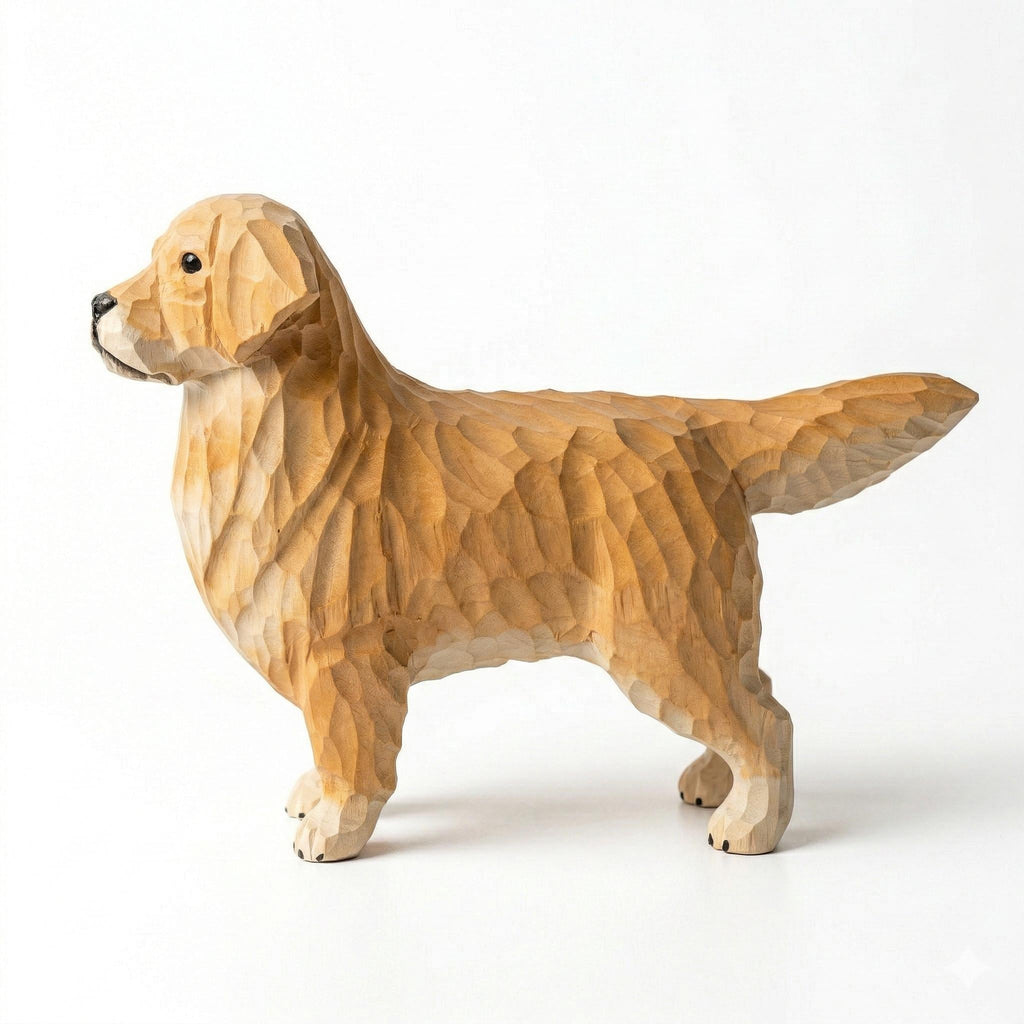 Hand Carved Wooden Golden Retriever Figurine, Rustic Dog Sculpture, Pet Memorial Keepsake