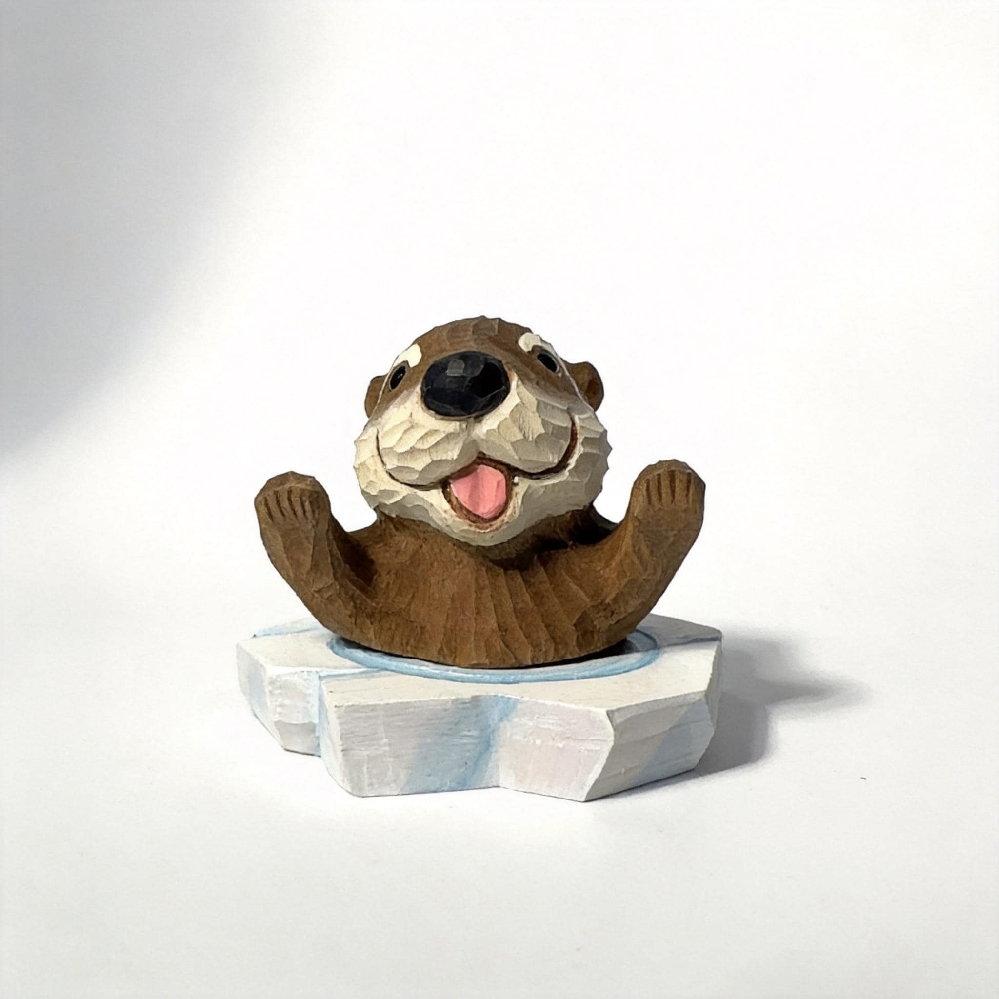 Joyful Wooden Sea Otter Hand Carved Animal Sculpture Coastal Desk Decor Cute Woodland Nursery Art Unique Gift for Animal Lovers