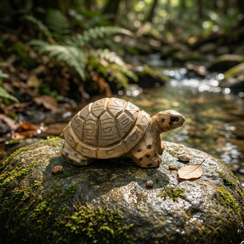 Hand-Carved Wooden Turtle Figurine | Rustic Woodland Animal Decor | Miniature Tortoise Sculpture | Unique Nature Lover Gift for Desk